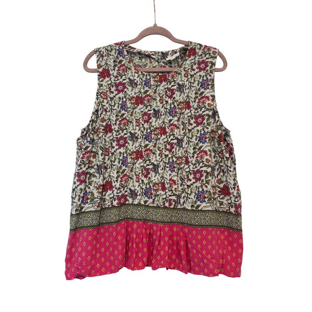 J Jill sz large petite pink boho sleeveless flowing‎ sleeveless blouse J